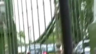 Mature exhibitionist masturbating in public and squirting on pavements