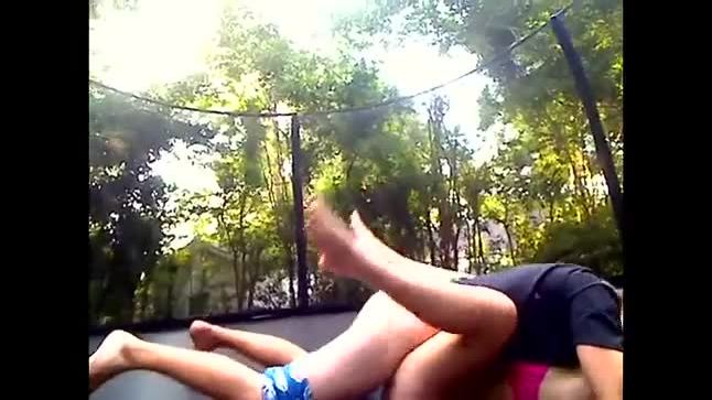 Teens fucking on the trampoline