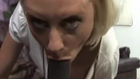 Blonde milf strips for black cock sucking