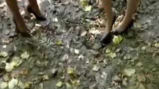 Sensual couple ruin their clothes in muddy river