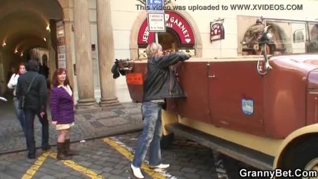 70 years old bitch rides stranger's cock