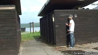 Busty blonde granny slammed in the public changing room