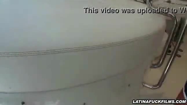 Naughty latina gives head in a hotel hallway