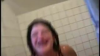 Hairy amateur lesbian couple in shower