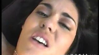 Two stallions riding busty bitch