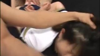 Japanese teen gets bukkake and tied up in groupsex