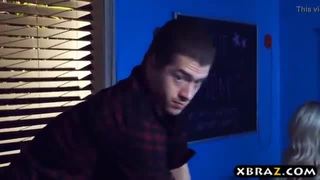 Milf teacher shows a porn movie in class and fucks a student